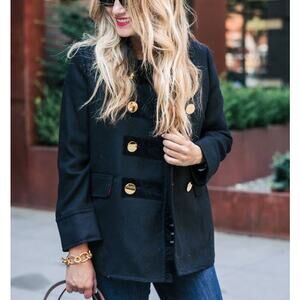 Kate Spade Wool Black Winter Fall Pea Coat Bow on Back